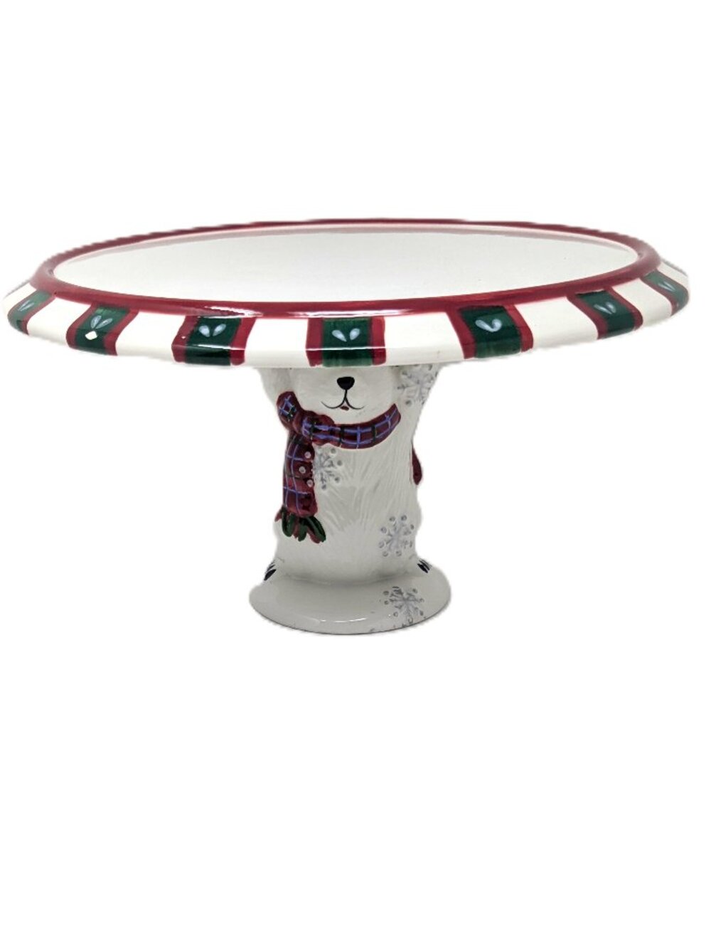 Pfaltzgraff Christmas Pedestal Plate Snow Bear Holiday Cake or Petit Four NIB